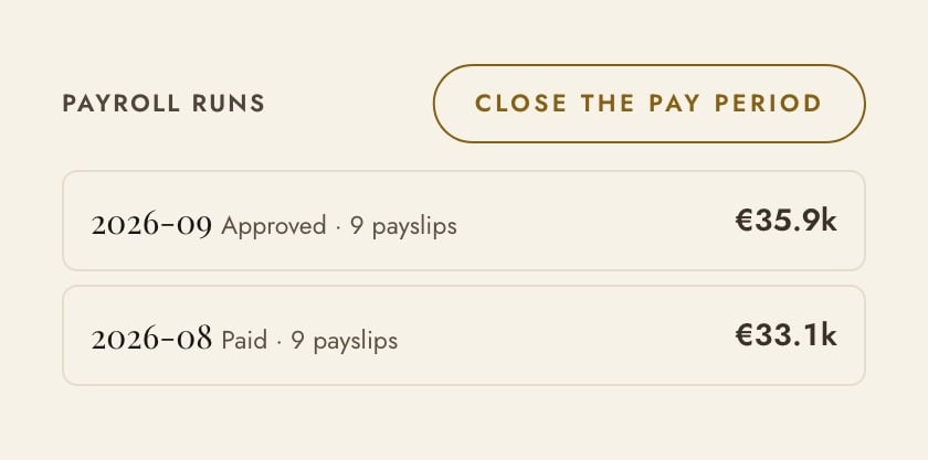 Payroll runs: September approved, nine payslips
