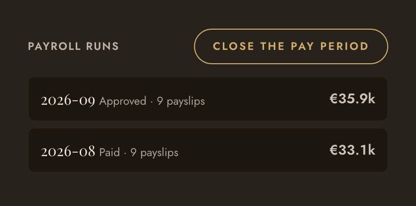Payroll runs: September approved, nine payslips